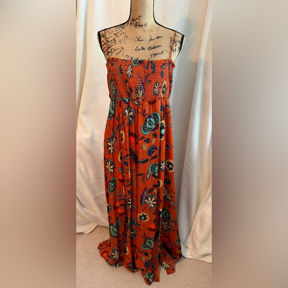 Anthropologie Maeve - Orange Maxi Dress with Gorgeous Colored Flowers - NWOT